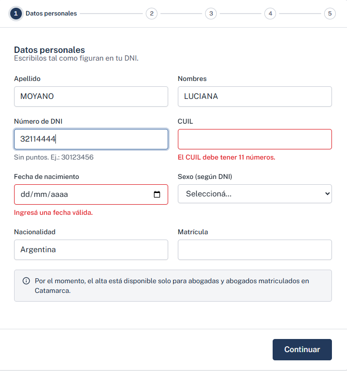 Formulario de solicitud de alta de usuario