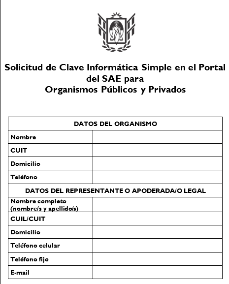 Formulario de solicitud de clave para organismos