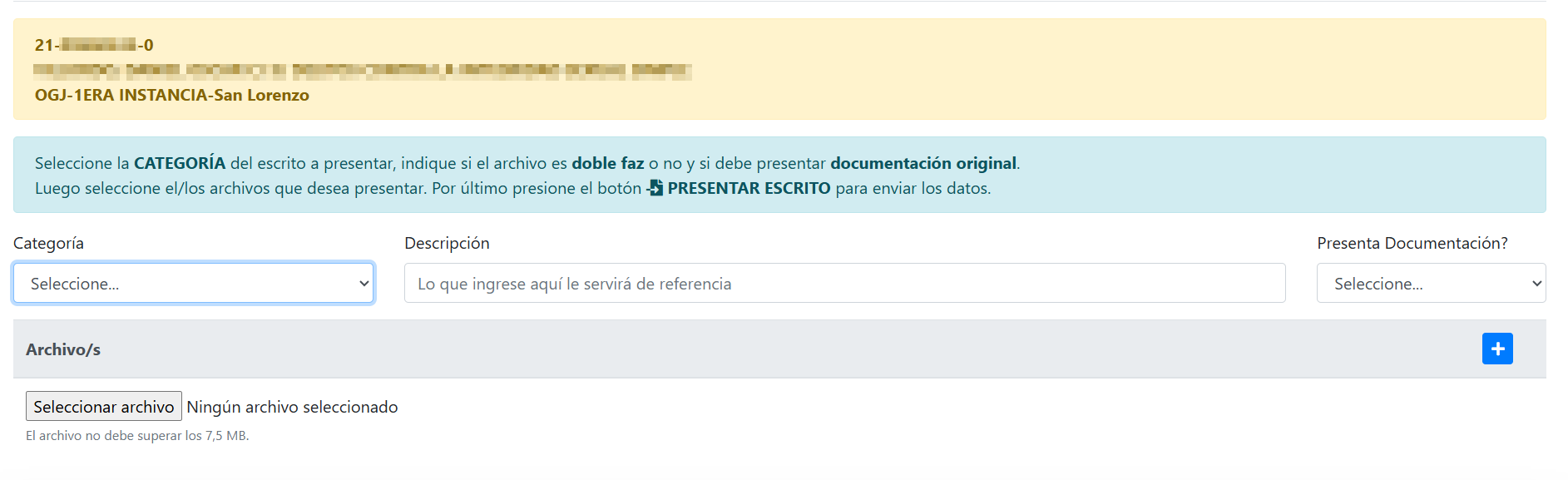 Formulario de carga de la presentación