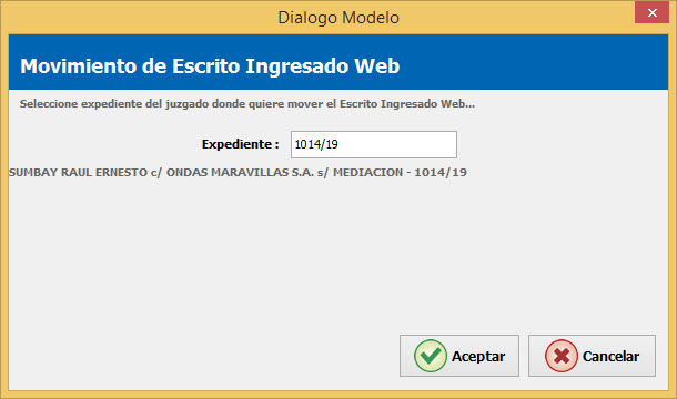 Ventana de movimiento de escrito ingresado web